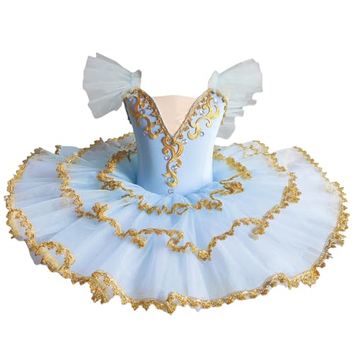 Xytraiihw Professionelles Ballett-Tutu-Kleid Für Mädchen, Ballett-Tanzkostüme Für Frauen Ballerina-Partyrock Platter Pancake Swan Laken-Wettbewerbskostüm,Blau,160 von Xytraiihw