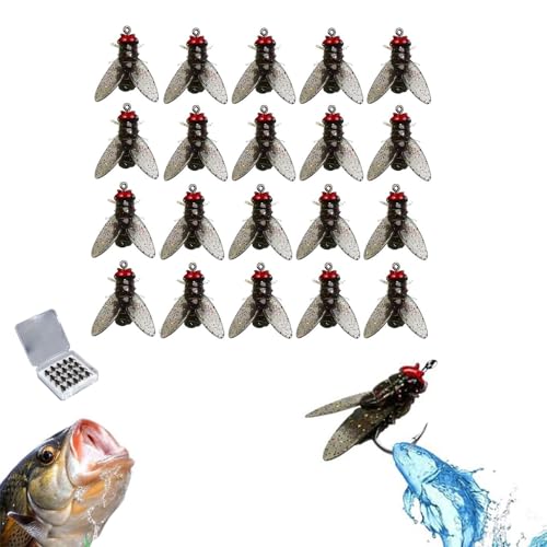 20 Stück bionischer Fliegenfischköder, 2024 Neuer Fliegenhaken-Weichköder, Angelausrüstung mit Fischlockstoff, künstlicher Silikon-Angelköder mit geschärftem Haken (Black,8mm+15mm) von Y-M-H