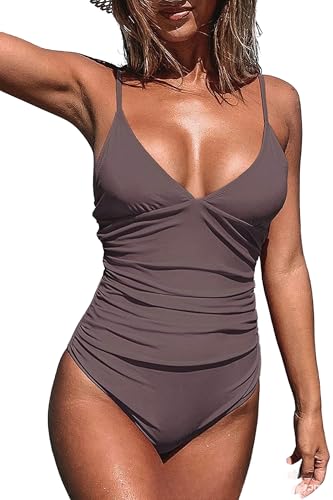 YAAYAGO Einteiler Badeanzug Damen Sexy Bauch-Controlling One-Piece V-Ausschnitt Gesammelt Sexy Badeanzug Multi-Color Badeanzug-A05-XL von YAAYAGO