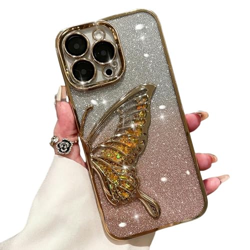 YAAYAGO Für iPhone 15 Hülle Schnellsand Glitter Butterfly Hülle Für iPhone 11 12 13 14 15 Pro Max Shinny Bling Clear Soft Cover-Für iPhone 11-Gold von YAAYAGO