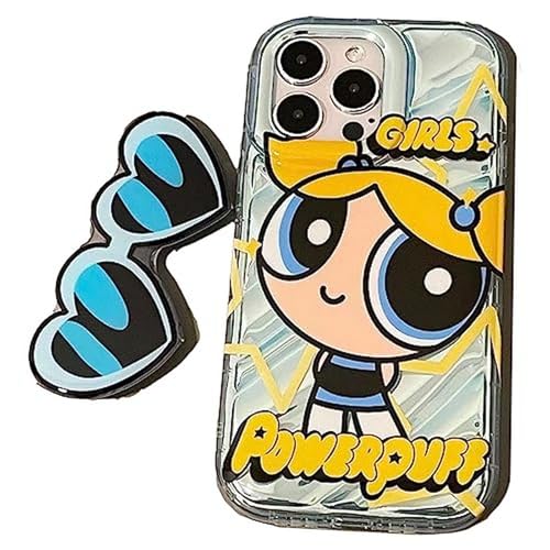 YAAYAGO Handyhülle Für iPhone 15 Kawaii Anime Cartoon Handyhülle Passend Für Iphone15/14ProMax Silikon Handyhülle Passend Für 15/1413/12/11 Cartoon Sonnenbrille Halter-B blau+Klammer-13ProMax von YAAYAGO