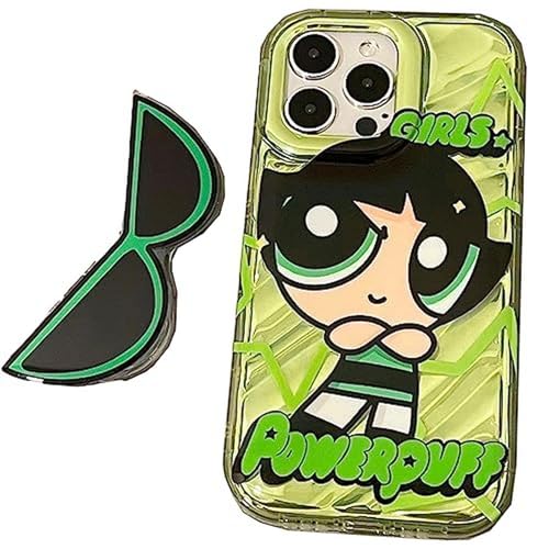 YAAYAGO Handyhülle Für iPhone 15 Kawaii Anime Cartoon Handyhülle Passend Für Iphone15/14ProMax Silikon Handyhülle Passend Für 15/1413/12/11 Cartoon Sonnenbrille Halter-B grün+Klammer-13ProMax von YAAYAGO