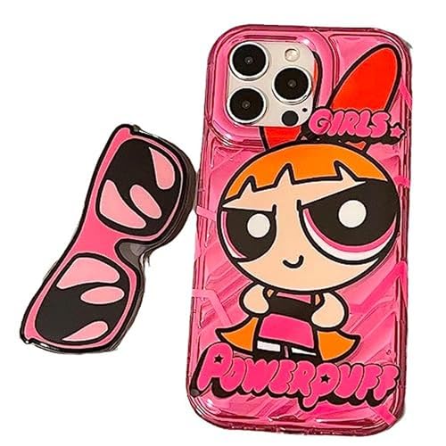 YAAYAGO Handyhülle Für iPhone 15 Kawaii Anime Cartoon Handyhülle Passend Für Iphone15/14ProMax Silikon Handyhülle Passend Für 15/1413/12/11 Cartoon Sonnenbrille Halter-B rosa+Klammer-14 von YAAYAGO