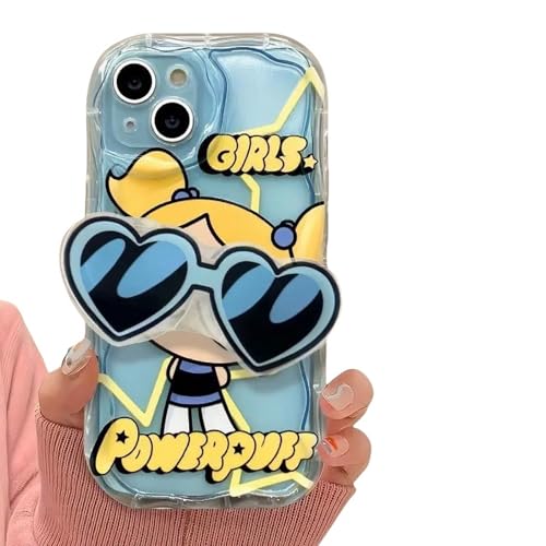 YAAYAGO Handyhülle Für iPhone 15 Kawaii Anime Cartoon Handyhülle Passend Für Iphone15/14ProMax Silikon Handyhülle Passend Für 15/1413/12/11 Cartoon Sonnenbrille Halter-Blau+Klammer-14 von YAAYAGO