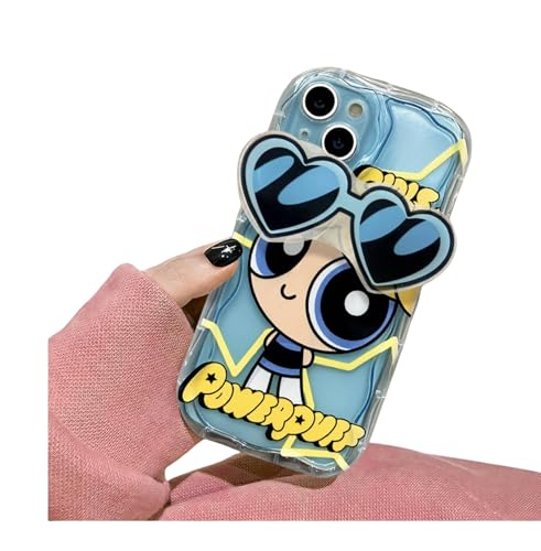 YAAYAGO Handyhülle Für iPhone 15 Kawaii Anime Cartoon Handyhülle Passend Für Iphone15/14ProMax Silikon Handyhülle Passend Für 15/1413/12/11 Cartoon Sonnenbrille Halter-Eine blau+Keine Klammer-15pro von YAAYAGO