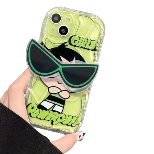 YAAYAGO Handyhülle Für iPhone 15 Kawaii Anime Cartoon Handyhülle Passend Für Iphone15/14ProMax Silikon Handyhülle Passend Für 15/1413/12/11 Cartoon Sonnenbrille Halter-Eine grün+Keine Klammer-12 von YAAYAGO