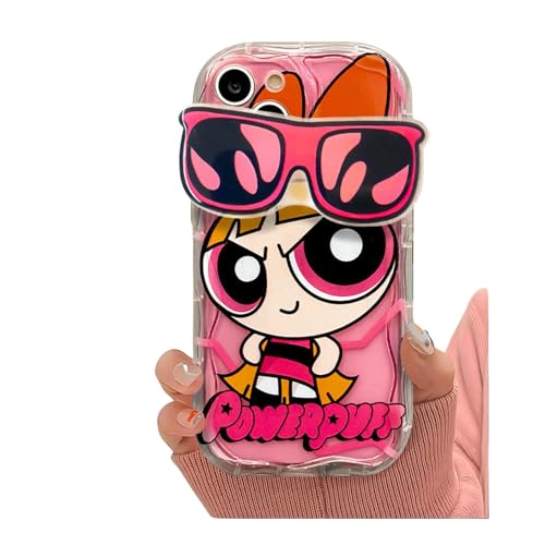 YAAYAGO Handyhülle Für iPhone 15 Kawaii Anime Cartoon Handyhülle Passend Für Iphone15/14ProMax Silikon Handyhülle Passend Für 15/1413/12/11 Cartoon Sonnenbrille Halter-Eine rosa+Keine Klammer-13mini von YAAYAGO