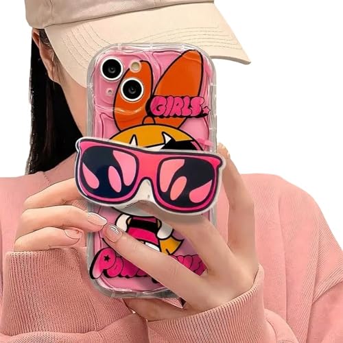 YAAYAGO Handyhülle Für iPhone 15 Kawaii Anime Cartoon Handyhülle Passend Für Iphone15/14ProMax Silikon Handyhülle Passend Für 15/1413/12/11 Cartoon Sonnenbrille Halter-Eine rosa+Klammer-14 von YAAYAGO