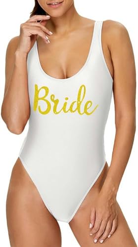 YAAYAGO Team Bride Swimsuit Ohne Pad Braut Retro Einteiler Badeanzug Wifey Squad Bademode Badeanzug Für Braut Party Geschenk-Bride-Wh-Glitter-M von YAAYAGO