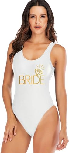YAAYAGO Team Bride Swimsuit S ~ 3XL Bride to Be Squad Damen-Badeanzüge,Brautjungfern-Team-Badeanzüge-3Xl-Weiß 1-Braut Diamant von YAAYAGO