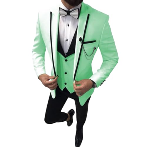 YAGEMING Herren 3-teiliger Anzug Arbeit Hochzeit Bankett normales spitzes Revers Smoking Blazer Weste Hose,2XS, Mint Green von YAGEMING