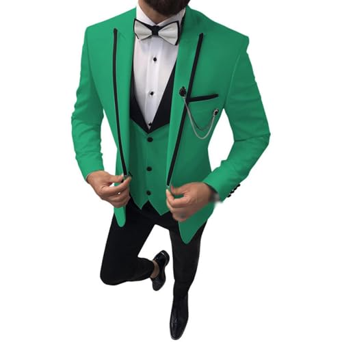 YAGEMING Herren 3-teiliger Anzug Arbeit Hochzeit Bankett normales spitzes Revers Smoking Blazer Weste Hose,6XL, Green von YAGEMING