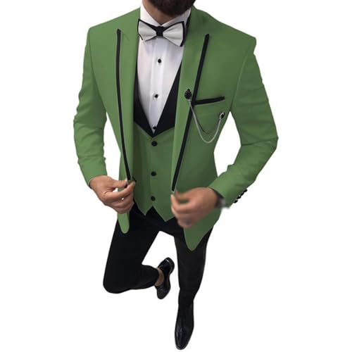 YAGEMING Herren 3-teiliger Anzug Arbeit Hochzeit Bankett normales spitzes Revers Smoking Blazer Weste Hose,7XL, Grass Green von YAGEMING