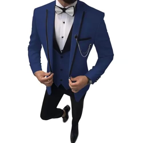 YAGEMING Herren 3-teiliger Anzug Arbeit Hochzeit Bankett normales spitzes Revers Smoking Blazer Weste Hose,M, Dark Blue von YAGEMING