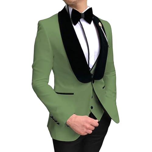 YAGEMING Herren 3-teiliger Anzug Schmale Passform Retro Schalkragen Einzelknopf Smoking Blazer Weste Hose Für Arbeit Hochzeit Bankett Abendessen,XS, Green von YAGEMING