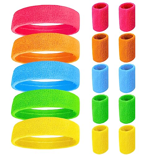 15 Stück 80er 90er Jahre Schweißband Neon Stirnband und Armband, 5 Hell Farben Sport Schweißband, Absorbierendes Frottee Schweißband für Retro 80er 90er Party Karneval Laufen Joggen Tennis 15 Stück 80er 90er Jahre Schweißband Neon Stirnband und Armband, 5 Hell Farben Sport Schweißband, Absorbierendes Frottee Schweißband für Retro 80er 90er Party Karneval Laufen Joggen Tennis von YAKLEE