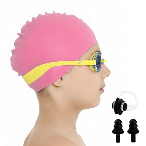 YALiya Badekappe Rosa, Schwimmhaube Mädchen und Jungen mit 1 Paar Ohrstöpseln und 1 Stück Nasenklammer, wasserdichte Badekappe Gehörschutz 3D, Halten Sie das Haar Trocken, Elastisch und Atmungsaktiv YALiya Badekappe Rosa, Schwimmhaube Mädchen und Jungen mit 1 Paar Ohrstöpseln und 1 Stück Nasenklammer, wasserdichte Badekappe Gehörschutz 3D, Halten Sie das Haar Trocken, Elastisch und Atmungsaktiv von YALiya