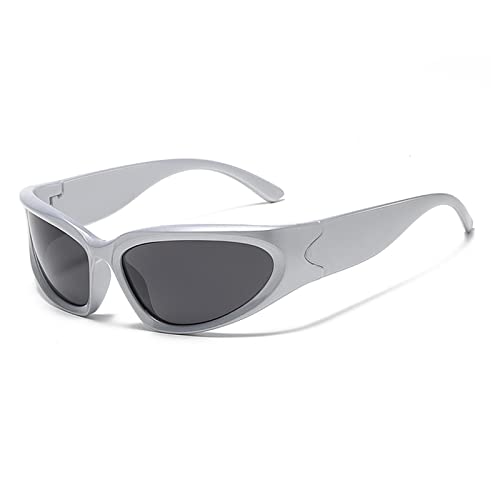 YAMEIZE Sport Sonnenbrille für Damen Herren-Y2k Vintage Futuristische Fahrradbrille Radsportbrillen Golf Brille UV400 Schutz SilberRahmenSchwarz von YAMEIZE