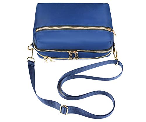 YANAIER Damen Umhängetasche Klein Mini Bag Sling Tasche Handtasche Frauen Mädchen Teenager Uni Tasche mit Vielen Praktischen Taschen Nylon Citytasche Schultertasche Blau von YANAIER