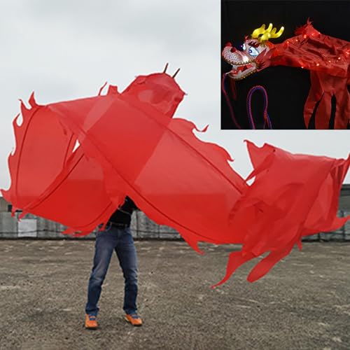 YANBI Drachentanz Spinnende Bänder des Chinesischen Tanzdrachens, 3D-Drachen-Poi-Leuchtband für Den Rasenpark, Einseitiges Seiden-Wu-Long-Drachen-Sportspielzeug (Color : Red, Size : 8 m (26 ft)) von YANBI