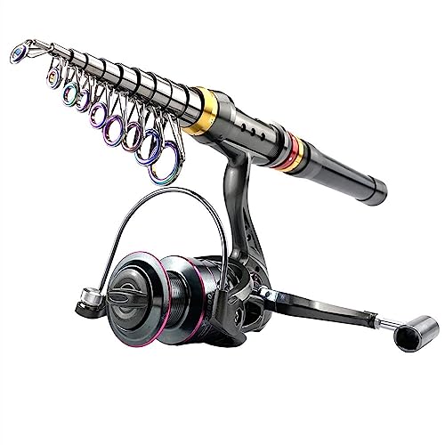 Angelrute, 1,8-3,6 m Carbon Fiber Spinning Angelrute 5,2: 1 Angelrolle Combo Teleskop Angelrute Spinning Reel Kit, tragbare Angelrute(Rod with Reel_2.7m) von YANGKUI518