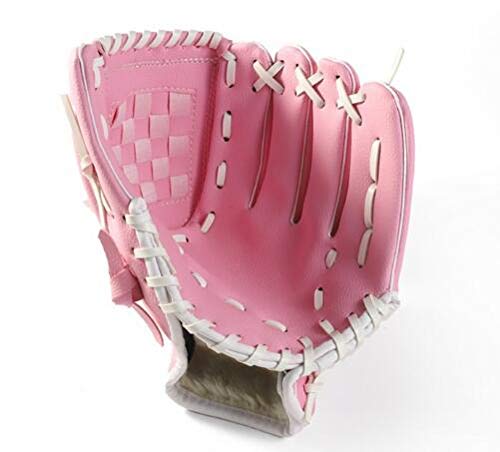 Baseball Handschuh Schwarzer Rosa Braun Baseballhandschuh Softball-Übungsgeräte Größe 10.5/11,5/12.5 Linkshänder für Kinder Erwachsene Mann-Frauentraining(Pink,10.5 Inches) von YANHAO