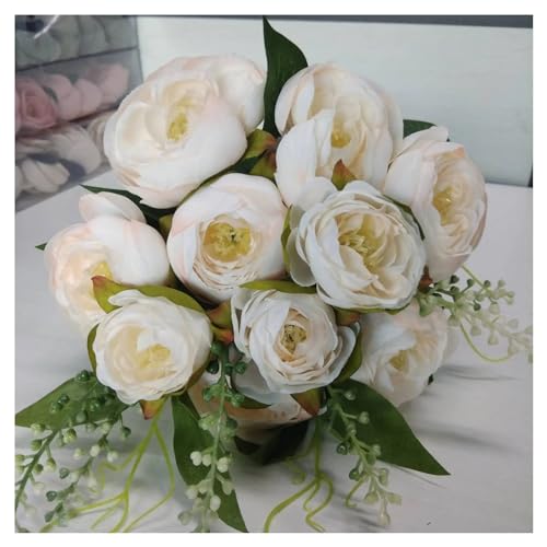 YANNIES Künstliche Blumen, 10 Köpfe, Kunstblumen, Teerosen aus Seide, künstliche Blumen, Rosenstrauß, Hochzeit, Brautsträuße, Tischdekoration, Zuhause, Innendekoration, künstliche Blumen (Hellrosa) von YANNIES