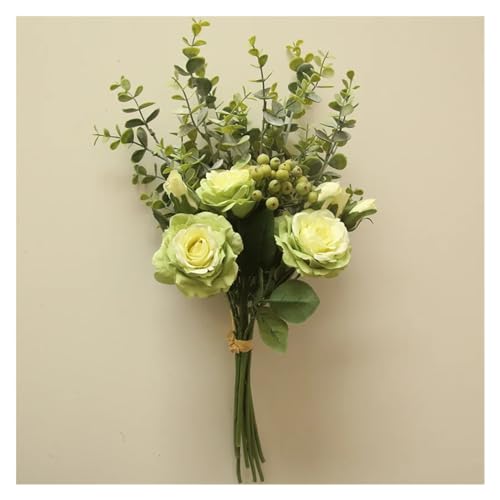 YANNIES Künstliche Blumen, Kunstblumen, Brautrose, Hochzeitsstrauß, Brautpfingstrose, Eukalyptusblatt-Blumenstrauß, Kunstseide-Arrangement, künstliche Blumen (groß, Cyan) von YANNIES