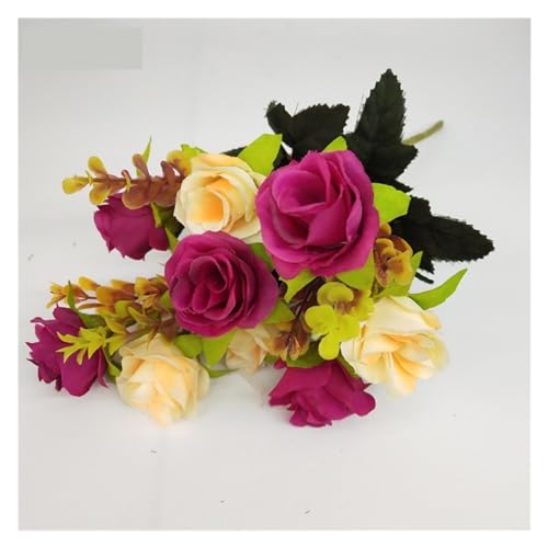 YANNIES Künstliche Blumen, Simulationsblumen, Brautjungfern-Seidenrosenstrauß, Brautstrauß für Hochzeiten, Hochzeitsblumen, rosa Rosen, DIY-Home-Party-Dekoration, künstliche Blumen (rosenrot) von YANNIES