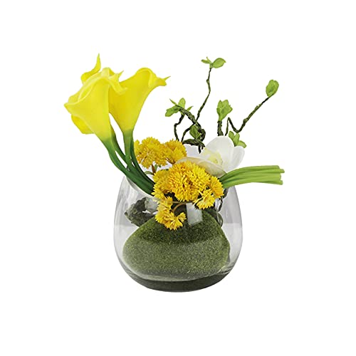 YANNIES Künstliche Blumen, künstliche Calla-Lilie, Topfpflanze, künstliche Bonsai-Blumenarrangements im Topf mit Glasvase für Büro, Schlafzimmer, Tischdekoration, künstliche Blumen (Farbe: Gold) von YANNIES