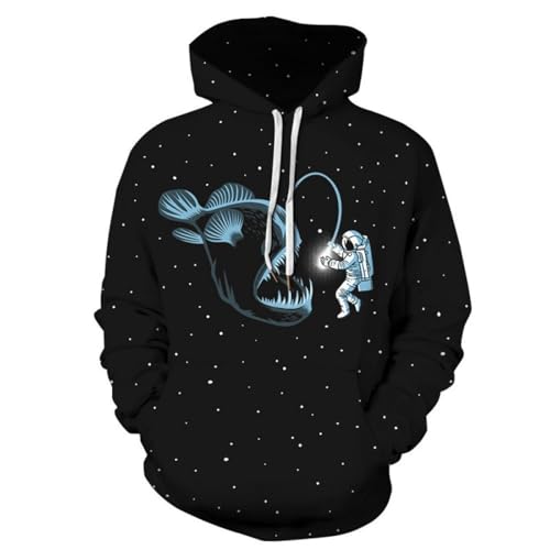 YANXIABH Abstrakte Kunst Astronaut Fisch Hoodie 3D Druck Tasche Top Mantel Lose Sweatshirt Langarm Pullover von YANXIABH