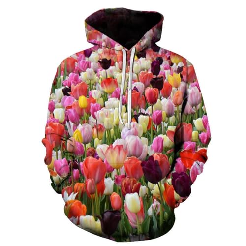 YANXIABH Blumen blühende Naturszene mit Kapuze Herrenbekleidung 3D-Gedruckter Kapuzenpullover Damenmode Sweatshirt Kapuzenpullover von YANXIABH