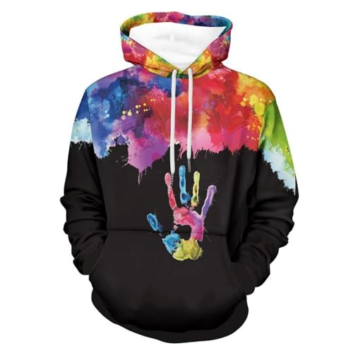 YANXIABH Coole, farbenfrohe Darstellung von Palmenabdrücken, 3D-Gedruckter Kapuzenpullover, lustiges Design, Streetwear-Pullover-Sweatshirt für Männer und Frauen von YANXIABH