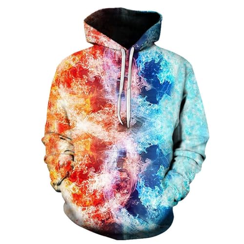 YANXIABH Coole Bunte brennende Flamme 3D Hoodie Mode Streetwear Hip Hop Langarm Sweatshirt Jacke Extra große Größe von YANXIABH