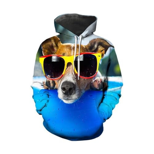 YANXIABH Cooler Tierhund-Hoodie mit Brille, 3D-gedrucktes Sweatshirt, übergroßer Herren-Hoodie, modische Herbstkleidung von YANXIABH