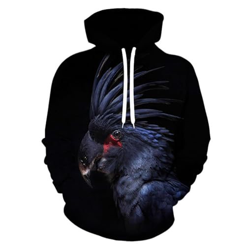 YANXIABH Cooler tiefschwarzer Papageienkopf-Kapuzenpullover mit 3D-Druck, Damenmode, Hip-Hop, langärmelige Herrenbekleidung von YANXIABH