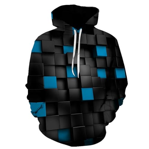 YANXIABH Cooles schwarz-blaues geometrisches Herren-Sweatshirt mit 3D-Druck, Damen-Hoodie-Oberteile in Übergröße, vielseitige Kleidung von YANXIABH