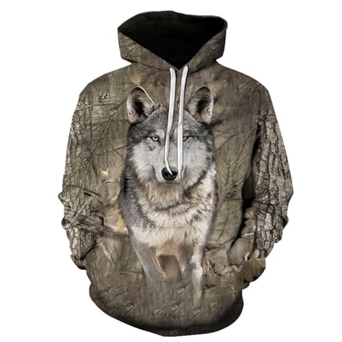 YANXIABH Dschungeltier, Grauer Wolf, 3D-Druck, modischer Kapuzenpullover, Unisex-Pullover, Freizeitjacke von YANXIABH