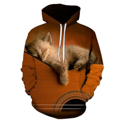 YANXIABH Gitarre Freche Tier Katze 3D-Druck Unisex Übergroßer Hoodie Mode Pullover Sportbekleidung Jacke von YANXIABH