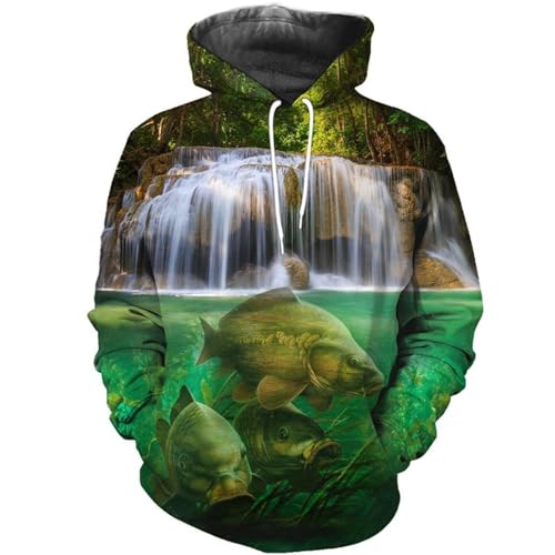 YANXIABH Jungle Stream Animal Fish Hoodie 3D Sweatshirt Unisex Hoodie Hip Hop Harajuku Übergroßer Hoodie von YANXIABH