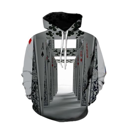 YANXIABH Kreativer Spielkartenmuster-Kapuzenpullover, 3D-Druck, Herren-Oversize-Sweatshirt, Kinderkleidung, lustige Jacke von YANXIABH