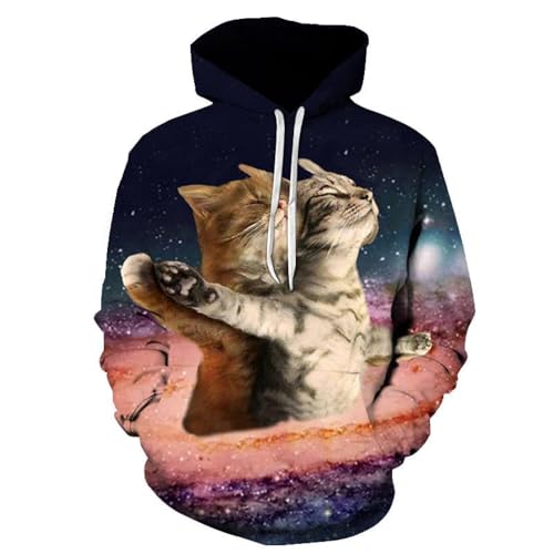 YANXIABH Kreativer Sternenhimmel, süßer Katzen-Hoodie, 3D-Druck, übergroßes Sweatshirt für Herren, Kinderkleidung, lustige Jacke von YANXIABH