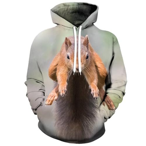 YANXIABH Niedlicher Tier-Eichhörnchen-3D-Kapuzenpullover, modisch, Streetwear, Hip-Hop, langärmelig, Sweatshirt-Jacke, extra groß von YANXIABH