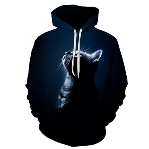 YANXIABH Niedlicher Tier-Hoodie für Herren, Schwarze Katze, 3D-gedruckt, Herbst und Winter, lässig, langärmelig, übergroßer Kapuzenpullover, lustige Jacke von YANXIABH