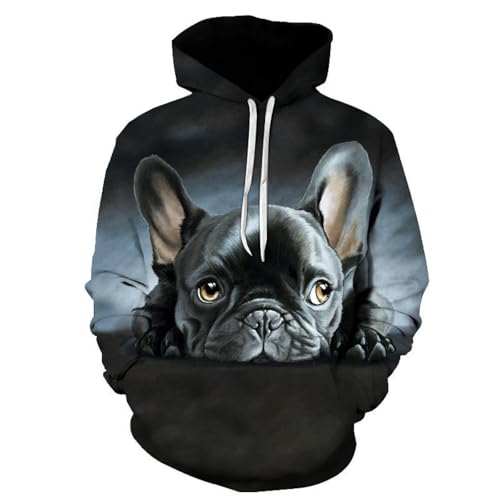 YANXIABH Niedlicher tierischer schwarzer Hundekopf-Herren-Kapuzenpullover, 3D-gedruckt, lässig, langärmelig, übergroß, Kapuzenpullover, lustige Jacke von YANXIABH