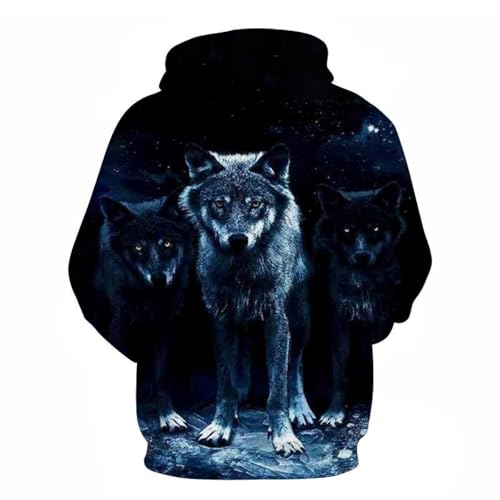 YANXIABH Star Animal Grey Wolf Hoodie 3D-Druck Pocket Top Jacke Lose Sweatshirt Langarm Pullover von YANXIABH