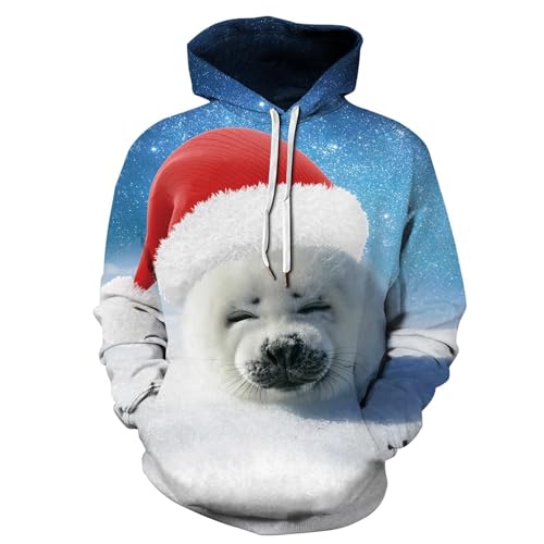 YANXIABH Starry Animals White Seal Hoodie 3D-gedruckte Tasche Top Jacke Lose Sweatshirt Langarm Pullover von YANXIABH