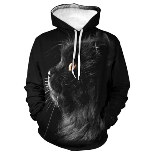 YANXIABH Überraschtes süßes schwarzes Katzen-3D-gedrucktes Sweatshirt, Unisex-Kapuzenpullover, Harajuku-Pullover, lustiger Mantel von YANXIABH