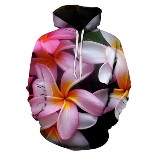 YANXIABH Wunderschöner rosafarbener Blumen-3D-Druck, modischer Kapuzenpullover, Unisex-Pullover, Freizeitjacke von YANXIABH