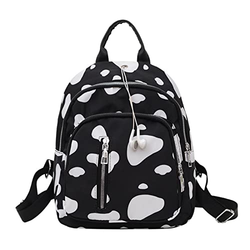 Kleiner Rucksack mit Kuhmuster, Nylon, lässiger Rucksack für Teenager, Frauen, Mädchen, Schule, Reisen, Schultertasche, Schwarz von YAOGUI